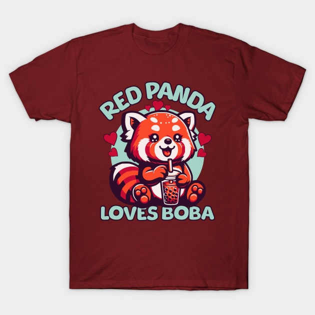 Red Panda Loves Boba T-Shirt by Odetee